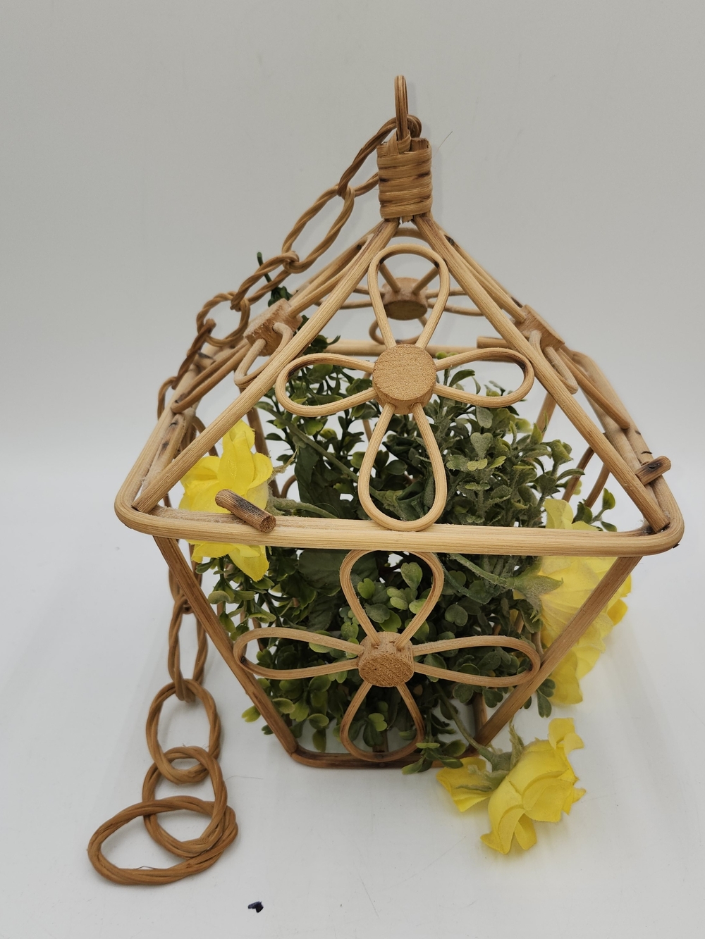 Vintage CANE Hanging bird cage planter rattan flower pot decor BOHO